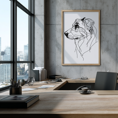 Wandbild Dog Poster Line Art Austrailian Sheperd, minimalistisches modernes Design, ideal für stilvolle Raumgestaltung.