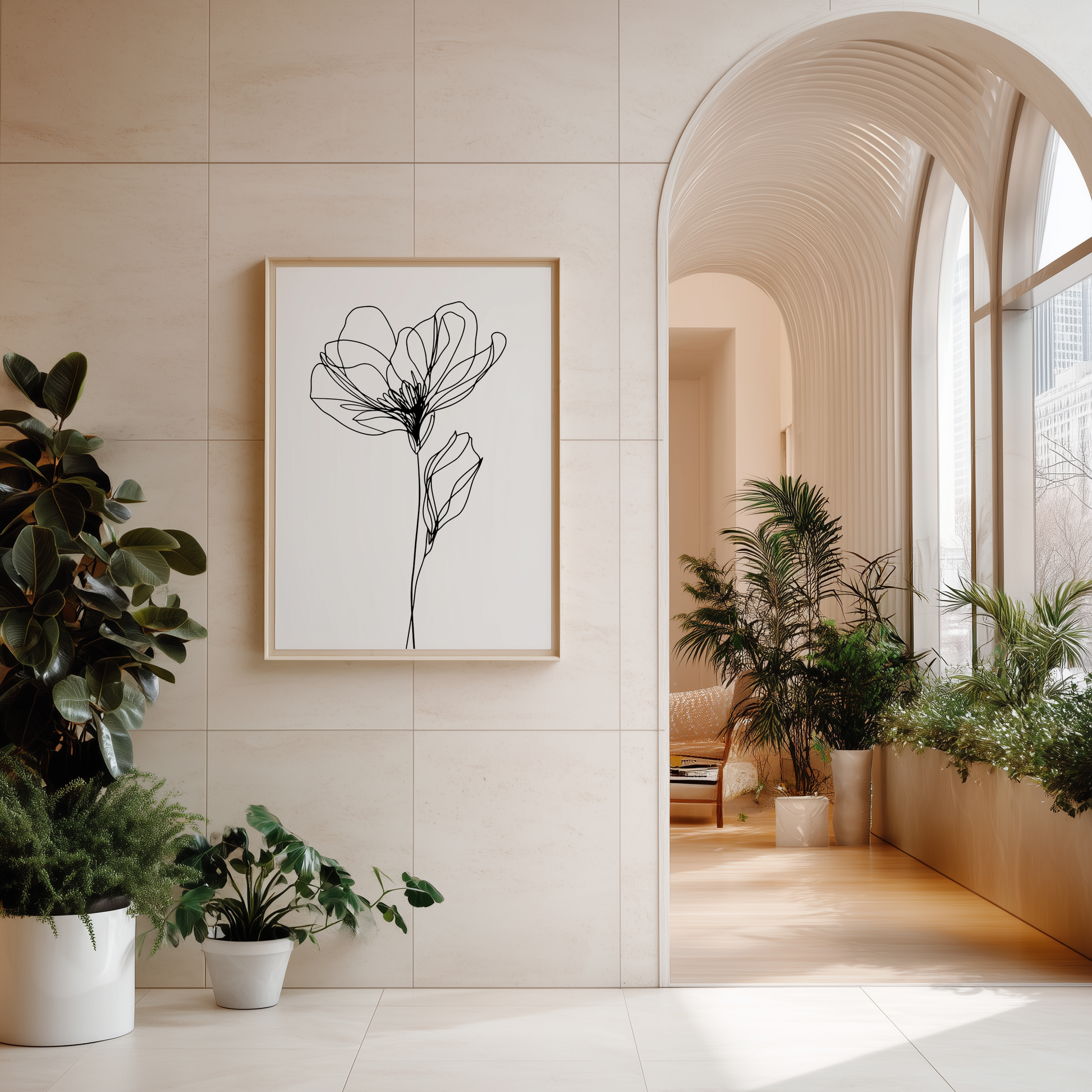 Wandbild Floral Lines Flower Poster Line Art Violet Veilchen, minimalistisches modernes Design, ideal für stilvolle Raumgestaltung.